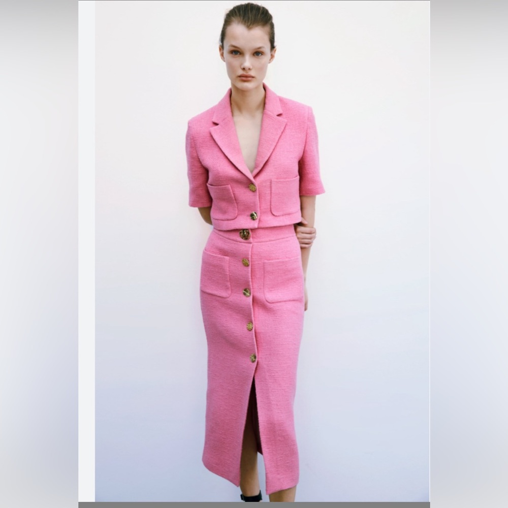 Zara tweed texture midi skirt